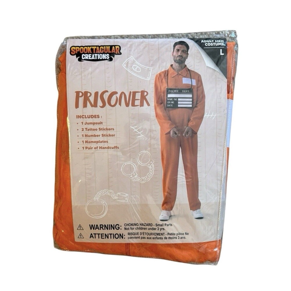 Spooktacular Creations Orange Prisoner Jumpsuit Costume Men Large Halloween